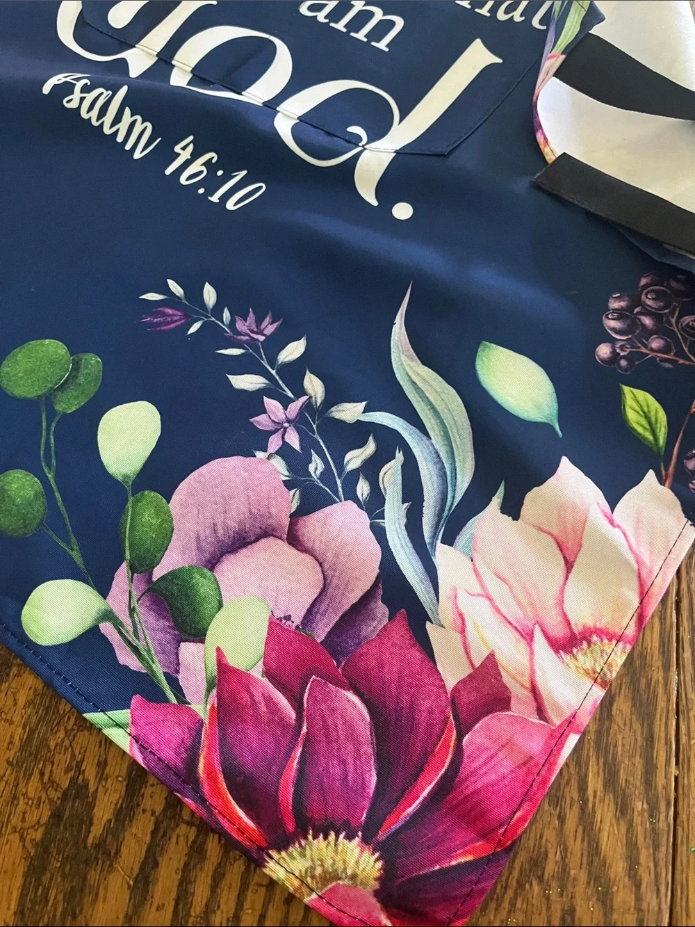 Be Still Navy Floral Apron with Psalm 46:10 - Inspirational Kitchen Apron